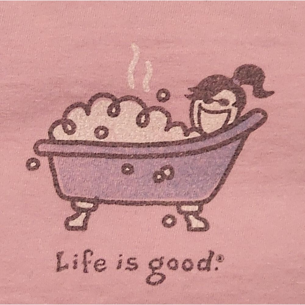 Life is Good Pink Bubble Bath Relaxed Fit Long Sleeve T-Shirt Size L